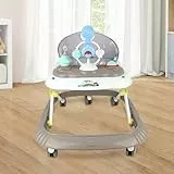 Trotteur Bébé réglable en Hauteur avec Roues Silencieuses, Centre d'Activités avec Musique et Lumières, pour Bébé de 6 à 18 Mois, Charge 12 kg-67 * 72 * 92cm-Kaki(B)