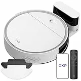 OKP Aspirateur Robot, Robot Aspirateur Laveur 3 en 1, Mince Silencieux Connecté WiFi/Bluetooth/Alexa/App, Auto-Charge, 120min d'Autonomie, Idéal pour Poils d'animaux Sols Tapis, K5 avec Télécommande