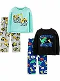 Simple Joys by Carter's 4-Piece Pajama Set (Cotton Top & Fleece Bottom) Ensemble de Pijama, Bleu Cobalt/Bleu des Mers du Sud Camions/Gris Construction/Noir, 2 Ans Garçon