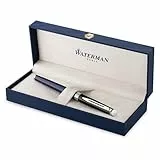 Waterman Hémisphère Stylo plume | laque noire et bleue avec finition palladium | pointe moyenne en acier inoxydable | Encre bleue | Coffret cadeau
