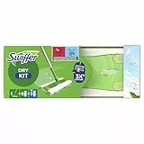 Swiffer Balai Attrape-Poussière Kit de Démarrage (1 Balai + 8 Lingettes Sèches + 3 Lingettes Imprégnées pour Parquet), Attrape 3 Fois Plus de Poussière qu'un Balai Classique, Pour Poils d'Animaux