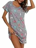 MIA LUCCE Chemise de Nuit Femme Manches Courtes Nuisette Femme Coton Robe de Nuit Col Rond de Nuit Imprimée S-XXXL