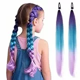 Lot de 2 extensions de cheveux synthétiques à tresser - 75 cm - Avec chouchou - Tressage multicolore - Pour enfants, fête, vacances, carnaval - Décoration (A)
