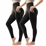 Sanpetix Lot de 2 leggings de sport pour femme, taille haute, avec poches, pour la gym, le yoga, SM, noir/gris, Noir , XXL