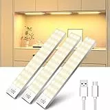 OUILA Lampe de Placard Lot de 3, 1000mAh 3000K Lampe Placard avec Détecteur de Mouvement Rechargeable USB Sans Fil LED Lamp Aimant Intégré Veilleuse pour Placard, Armoire, Escalier, Couloir, Cuisines