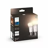 Philips Hue White Ampoules LED Connectées E27, équivalent 60W, 800 lumen, Compatible Bluetooth, Pack de 2, fonctionne avec Alexa, Google Assistant et Apple Homekit