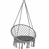 VOUNOT® Fauteuil Suspendu à Franges avec Coussins de Siège Confortables Ø80cm Chaise Balançoires pour Intérieur et Extérieur Siège Suspendu Gris Foncé