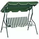 Outsunny Balancelle de Jardin 3 Places Toit imperméabilisé Inclinaison réglable Coussins Assise Dossier 1,7L x 1,1l x 1,53H m Acier Polyester Vert Blanc rayé