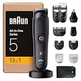 Braun Tondeuse Electrique Tout-En-Un Pour Hommes Series 5 AIO5565 Noir, etanche, Kit De Rasage 13-En-1 Avec Lame Ultra Affûtée, Coffret Avec 8 Sabots Pour Les Cheveux, La Barbe, Le Nez et Le Corps