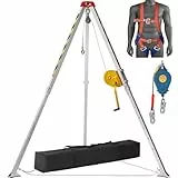VEVOR Kit trépied pour espace confiné, 816,4 kg, trépied de sauvetage, pieds 1,34 à 2,15 m câble 30 m protection contre les chutes 32,8', harnais, sac de rangement pour espaces confinés traditionnels