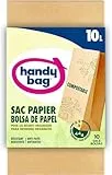 Handy Bag - Sacs papier compostables 10L x 10 sacs - Pour les déchets organiques secs ou humides - Fabriqués en papier résistant - Hygiéniques - Fond renforcé anti-fuite