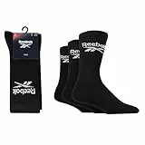 Reebok Chaussettes Hautes Unisexes Core Crew - Confortables Soutien de Voûte Plantaire Coton Respirant, Pour Marche Sport Quotidien Yoga Fitness Lavables, Lot de 3 Paires, Taille 40-42, Noir