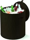 Keter 17200045 Cool Stool Glacière/table d'appoint en plastique imitation rotin Marron