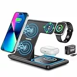 EXW Station de Charge 3 en 1, Chargeur Induction IPhone pour IPhone 16/15/14/13/12/Pro/Max, Chargeur sans Fil Rapide pour Apple Watch SE，Station Charge Apple pour AirPods 2/3/Pro(Noir)