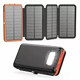 Chargeur Solaire Power Bank 27000mAh – A ADDTOP Batterie Externe Solaire avec Charge Rapide 3A, 3 Sorties et 4 Panneaux Solaires Pliables, Chargeur Portable pour Téléphones et Tablettes Camping