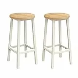 VASAGLE Tabourets de Bar, Lot de 2, Chaises, Siège Haut, Cadre Métallique, Montage Facile, Hauteur 65 cm, Repose-pieds, pour Cuisine, Salon, Salle à Manger, Beige Chêne et Blanc LBC032W09