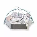Arche de jeu MoMi PASTEL avec tapis rampant 3 en 1 pour bébé dès la naissance, tapis d'activité sensorielle avec 2 arches, bain de balles, 5 jouets, 30 balles avec sac