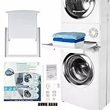 CARE+PROTECT Kit de Superposition Universel pour Lave-Linge de Profondeur 47 à 62 cm et Sèche-Linge de Taille Standard - Avec Tablette Coulissante - Optimise l'espace - Blanc - Devant Arrondi