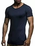 Leif Nelson LN6281 T-shirt à manches courtes et col en rond pour homme Coupe ajustée Style moderne T-shirt à teneur en coton - Bleu - Small