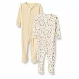 Amazon Essentials x Sofia Grainge Pyjamas à Pieds, en Coton, Coupe Ajustée Mixte Bébé, Lot de 2, Jaune Pâle/Pique-nique D’écureuils, 24 mois