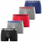 Umbro Caleçon Homme sans Couture, Boxer Homme, Maintien Anti-Glisse, Infroissable et Anti-Transpirant (Lot de 5), Gris, Noir, Bleu, Rouge, Taille L/XL