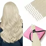 YoungSee Extension Cheveux Naturel Adhesif Blond Platine 40 cm Bande Adhesive Extension Blond Extension Adhesive Invisible 20pcs 50g Tape in Hair Extensions Human Hair 16 Pouces #60