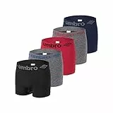 Umbro Caleçon Homme sans Couture, Boxer Homme, Maintien Anti-Glisse, Infroissable et Anti-Transpirant (Lot de 5), Gris, Noir, Bleu, Rouge, Taille S/M