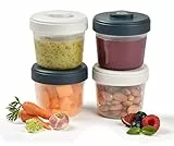 BÉABA, Lot de 4 Portions Conservation Clip, Pots empilables et emboitables, 100% hermétique, Graduation, Zone marquage, Congélation, Conservation Lait Maternel (4x150ml) Gris/Bleu