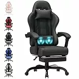 TRIUMPHKEY Chaise de Jeu Ergonomique avec Massage Lombaire, Fauteuil Gaming, Repose-Pieds Rétractable, Dossier Réglable, Confort Quotidien, Gaming et Bureau, Noir