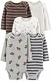 Simple Joys by Carter's Long-Sleeve Bodysuit Pack of 5 Body, Animaux de la Forêt/Ours/Rayures, 24 Mois (Lot de 5) Mixte bébé