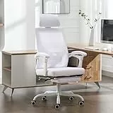 UEV Chaise Bureau Ergonomique, Chaise de Bureau avec roulettes et Accoudoirs, Hauteur et Appui-tête Réglable, Repose Pieds, Capacité 136kg, Fabriquer en Maille Respirant, Blanc