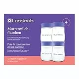 Lansinoh Biberons 4 x 160 ml - pour conserver le lait maternel en toute sécurité - Nouveau design compact pour une meilleure stabilité - avec couvercle empilable
