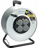 Electraline 208686 Enrouleur Electrique professionnel pour chantier en Métal 4 prises IP44 étanche avec Guide pour le câble et poignée ergonomique - Sans câble