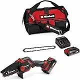 Einhell Tronçonneuse à chaîne sans fil GE-PS 18/15 Li Bag Kit Power X-Change (18 V, Brushless, longueur de coupe 12,5 cm, avec batterie 2,5 Ah, chargeur, chaîne de rechange, sac Einhell 45/29)