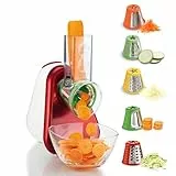 Moulinex Fresh Express Découpe-légumes 5-en-1, Tranche, Emince, Râpe, Large tube d'alimentation, Cône avec code couleur, Fabriqué en France DJ755G10, Rouge, Blanc