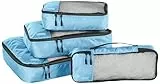 Amazon Basics Cubes d'emballage pour Valise, Organisateurs de Voyage, Fermeture Éclair, Lot de 4, Grandes, Moyennes, Petites et Minces, Bleu Ciel