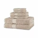 Amazon Basics Serviettes de 2 Bain, 2 essuie-Mains et 2 Petites Serviettes en Coton, résistant à la décoloration, Lot de 6, Taupe