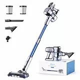 Lubluelu Aspirateur sans Fil 27000pa 220W, Puissant Balai électrique sans Fil, autonomie de 50 Minutes, avec brosses Anti-emmêlement et 2 filtres, pour sols durs, Tapis et Poils d'animaux. (Bleu)
