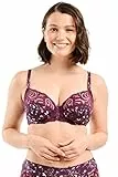 Sans Complexe, Soutien Gorge Emboitant avec Armatures, Classique, Femme, Modèle Amelie Print, Dentelle Florale aux Finitions écailles, Imprime Floral Rouge/Violet, 100E