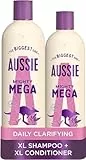 Aussie Mega Lot de 2 shampoings et après-shampoing, soins capillaires pour cheveux secs et abîmés, shampooing et après-shampoing végétaliens, sans silicone, lot économique XL, 1145 ml