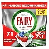 Fairy Platinum Plus Tablettes Lave-Vaisselle Tout En 1 Regular, 71 Capsules, Technologie Anti-terne, Redonne l'Éclat, Prévient le Calcaire, Efficace en Cycles Courts