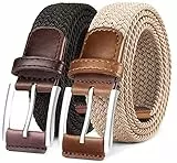 BULLIANT Ceinture Élastique 2 Paquet, Tressée de Golf Tissus Homme et Femme 35mm, Noir / Beige1286, 130cm/46-50' Taille Réglable