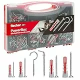 Fischer PowerBox 564282 Lot de 180 chevilles DuoPower avec vis et crochets pour mur plein, perforé et cloison sèche, 360 pièces au total,