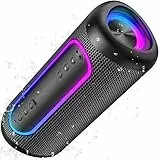 UOHHBOE Enceinte Bluetooth 30W Enceintes Portable Bluetooth 5.4 sans Fil Autonomie 30H Enceinte Puissante 3600mAh 360° TWS Lumière LED Etanche IPX5 AUX TF Carte USB pour Fêtes Voyage Extérieur Noir