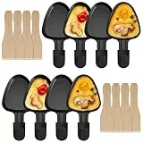 IPOW Lot de 8 Poelon Raclette Triangulaire à Revêtement Anti-adhésif,Coupelle Raclette Barbecue Triangle avec Poignée Isolée pour Fromage Fondu Oeuf Frit,Accessoire avec 8 Pcs Pelles en Bois