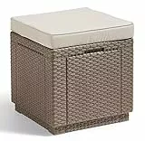 Allibert par Keter » Tabouret cubique avec espace de rangement, cappuccino, coussin inclus, couvercle amovible, aspect rotin plat, résistant aux intempéries, 42 x 42 x 39 cm