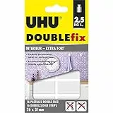 UHU Doublefix intérieur extra fort - Ruban adhésif double face, ultra puissant, blanc, 16 pastilles