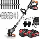 Débroussailleuses Electrique sans Fil, Coupe Bordures sans Fil a 2 21V 2.0Ah Batterie et Chargeur Rapide & 3 Types Lames, Debrouissalleuses a Batterie pour Tondre Les Pelouses du Jardin Pelouse Ferme