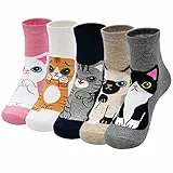 PUTUO Chaussettes Fantaisie Rigolotes Femme: Drole Mignonnes Chaussettes Motif à Animaux Chat Chien pour Femme taille 37-43 5 Paire