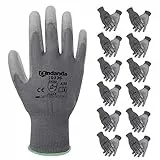 ANDANDA Lot de 12 paires de gants de sécurité en tricot sans couture avec revêtement en polyuréthane sur la paume et les doigts, idéal pour les travaux généraux comme l'entreposage/la